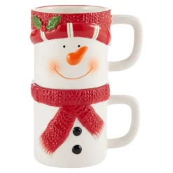 2-Piece Holiday Figural Snowman Stackable Mugs Set
